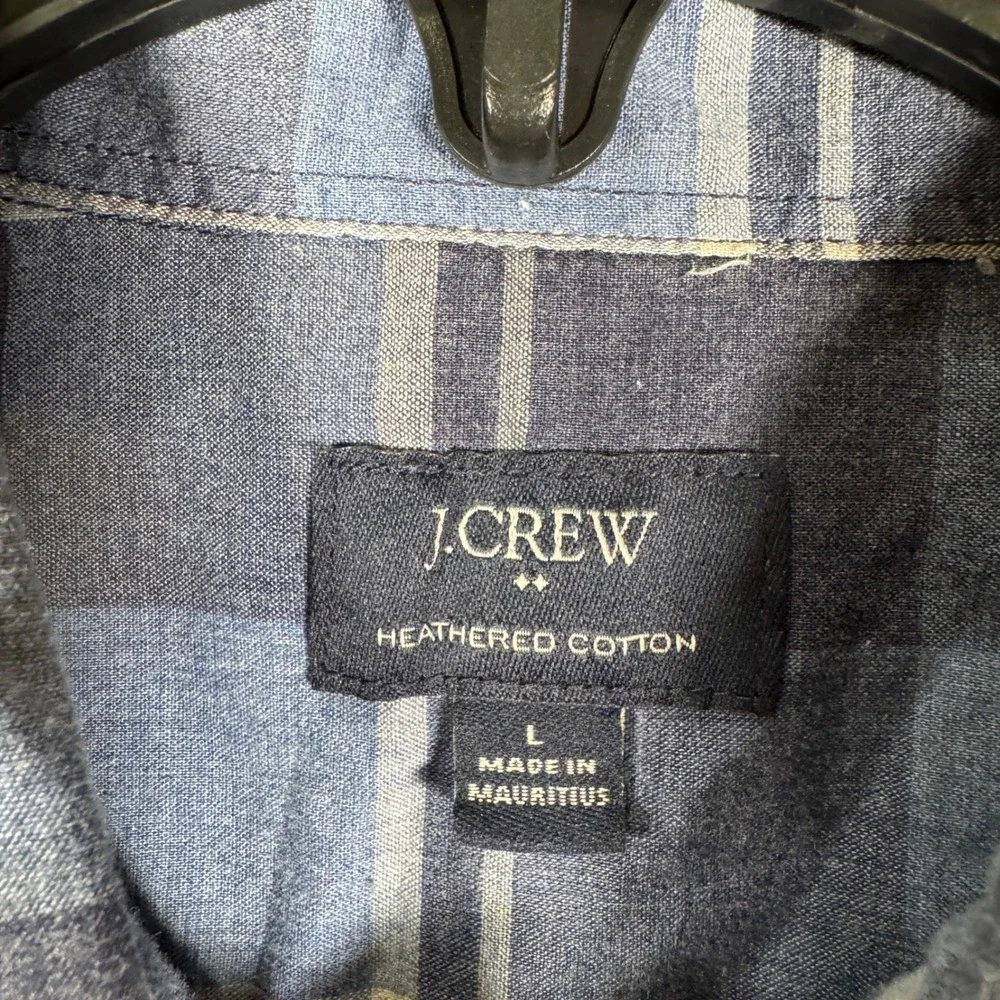 J. Crew Button‎ Down Shirt Mens Large Blue Plaid Heathered Cotton Long Sleeve